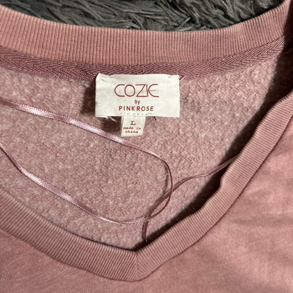 Pink V-Neck Sweatshirt - Picture 2 of 4